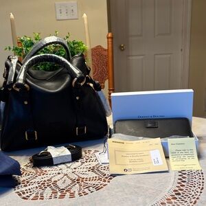 Dooney & Bourke Black Florentine Satchel with Gold Accents and Matching Wallet